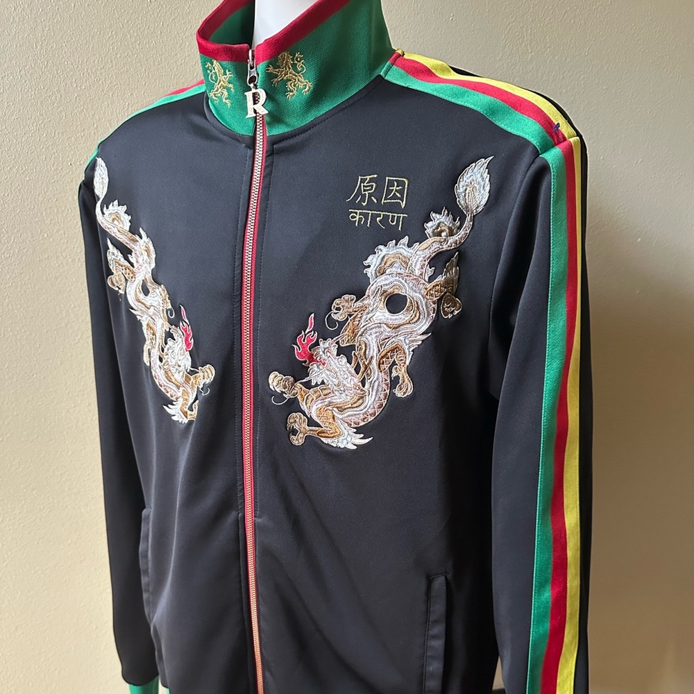 Reason Embroidered Dragons Designed in New York City Full Zip Jacket